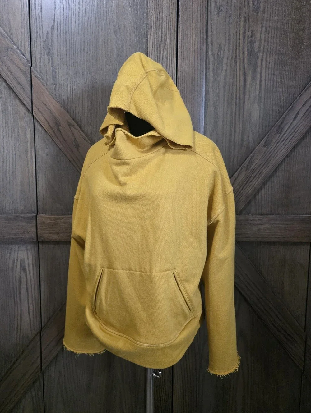 ALO Yoga Mustard Yellow Raw-Edge Hooded Sweatshirt